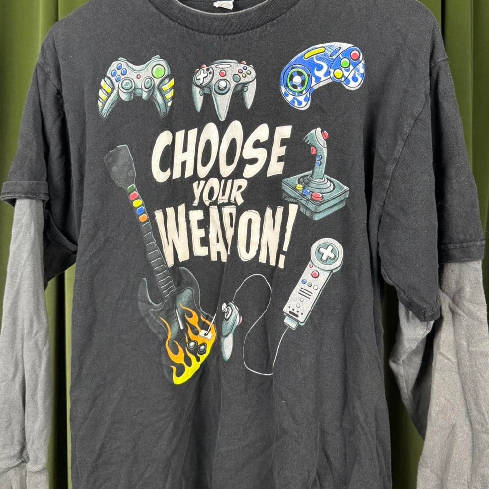 Pacific Choose Your Weapon Video Game Graphic Tee Mens XL Black Grey Long Sleeve